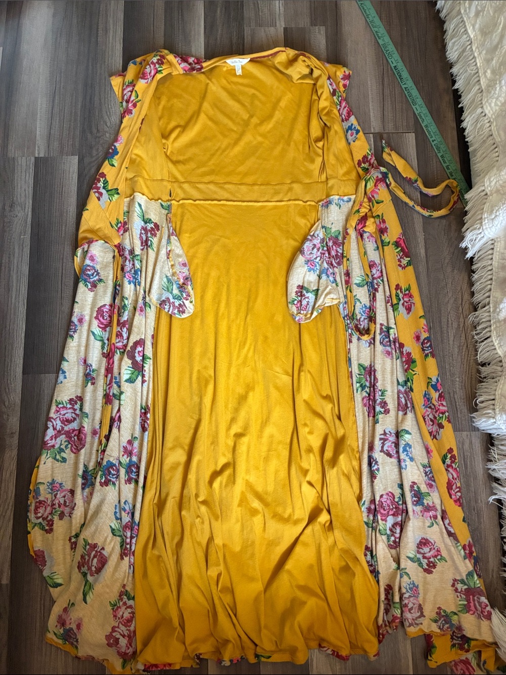 Matilda Jane 100% Cotton Mustard Yellow Floral Print Wrap Maxi Dress- Size S/M - Picture 7 of 11
